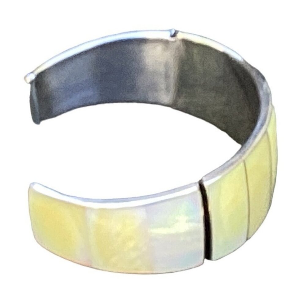 Handmade Silver Tone Cuff Bracelet with Champagne Mother of Pearl Inlay - Picture 5 of 6